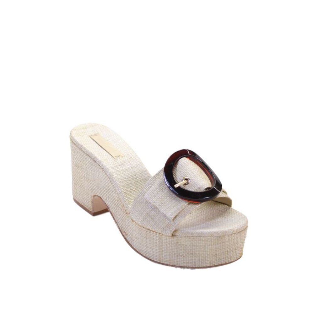 Cult Gaia Womens Raffia Buckle Detail Platform Sandals Shoes Beige Size 8.5